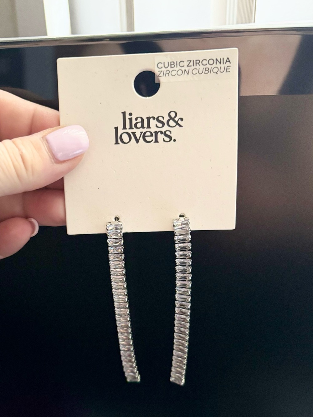 New Liars & Lovers Silver Cubic Zirconia Linear Drop Earrings approx 3.5" long
